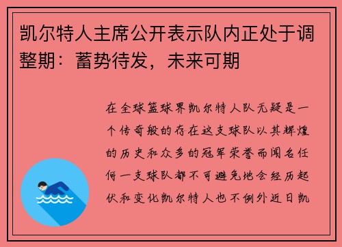 凯尔特人主席公开表示队内正处于调整期：蓄势待发，未来可期